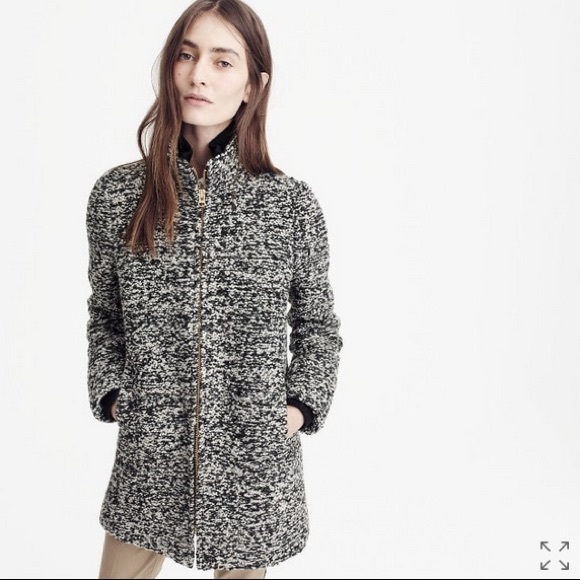 J.Crew LODGE COAT SPECKLED BOUCLE Sz 2 Ivory Black - Picture 2 of 6